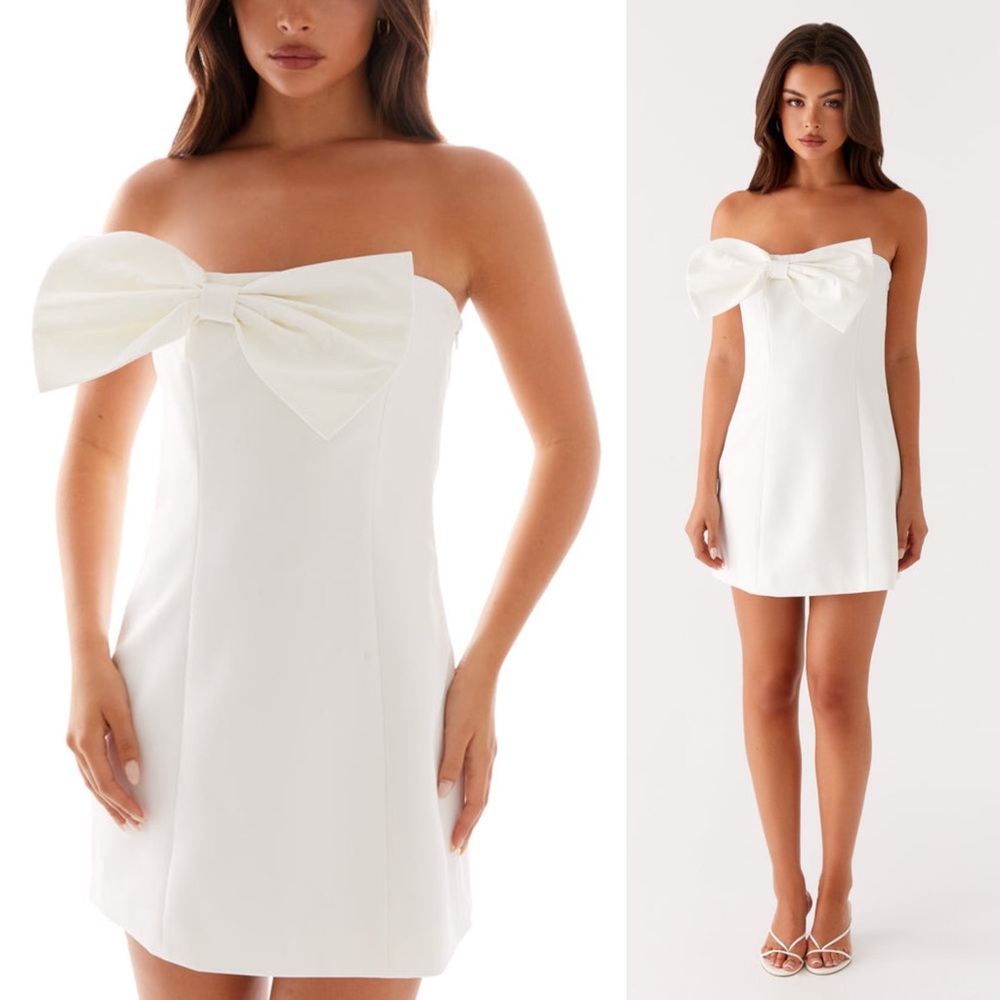 Peppermayo NWT Bow Detail Riva Mini Dress White Sz 6, 12, 16 - Picture 2 of 12